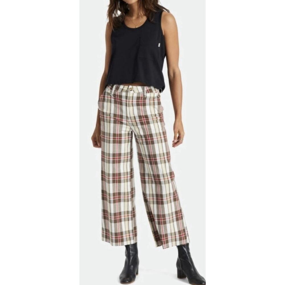 BRIXTON Victory Retro 70'S Wide Leg High Waist Cropped Plaid Pants 29X27 NWT
